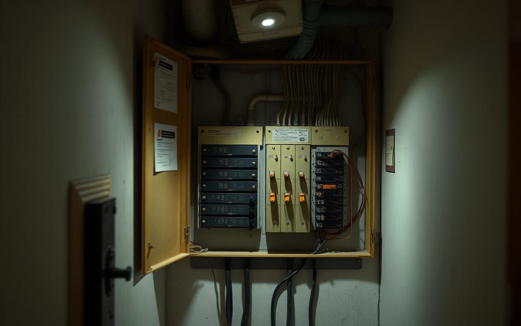 Older home distribution board with aging breakers