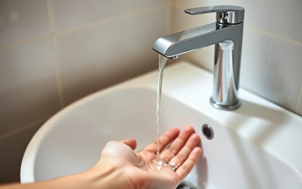 Weak stream of water running from a bathroom tap