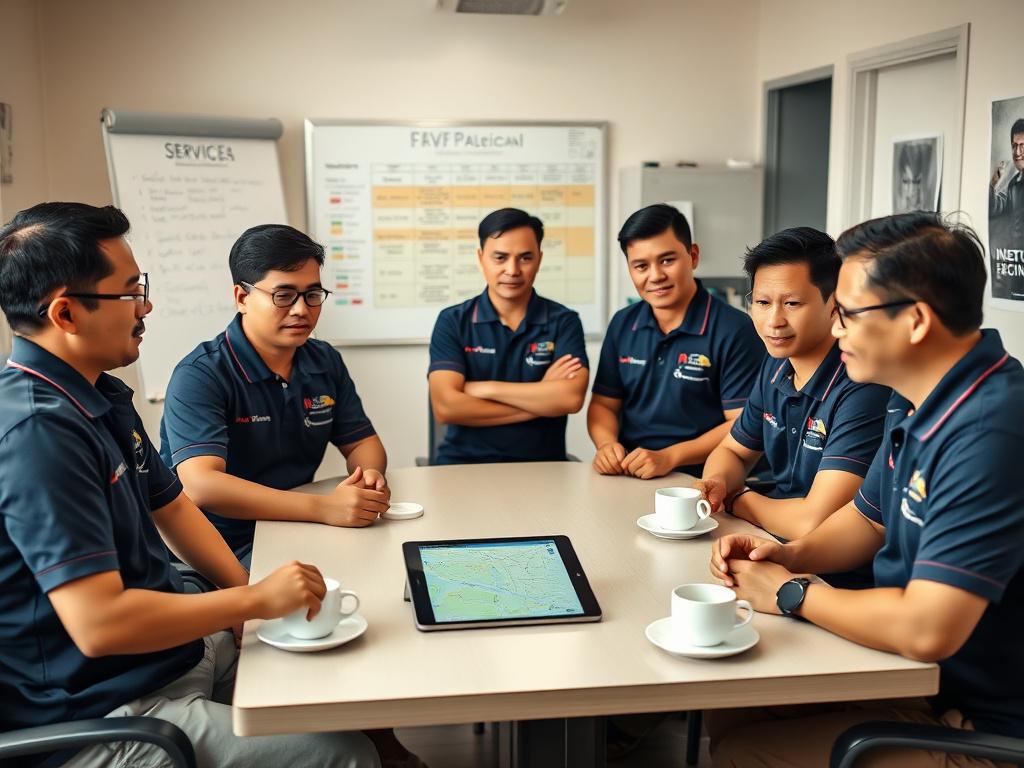 Appdesk technicians reviewing the day's job list at the Ampang office