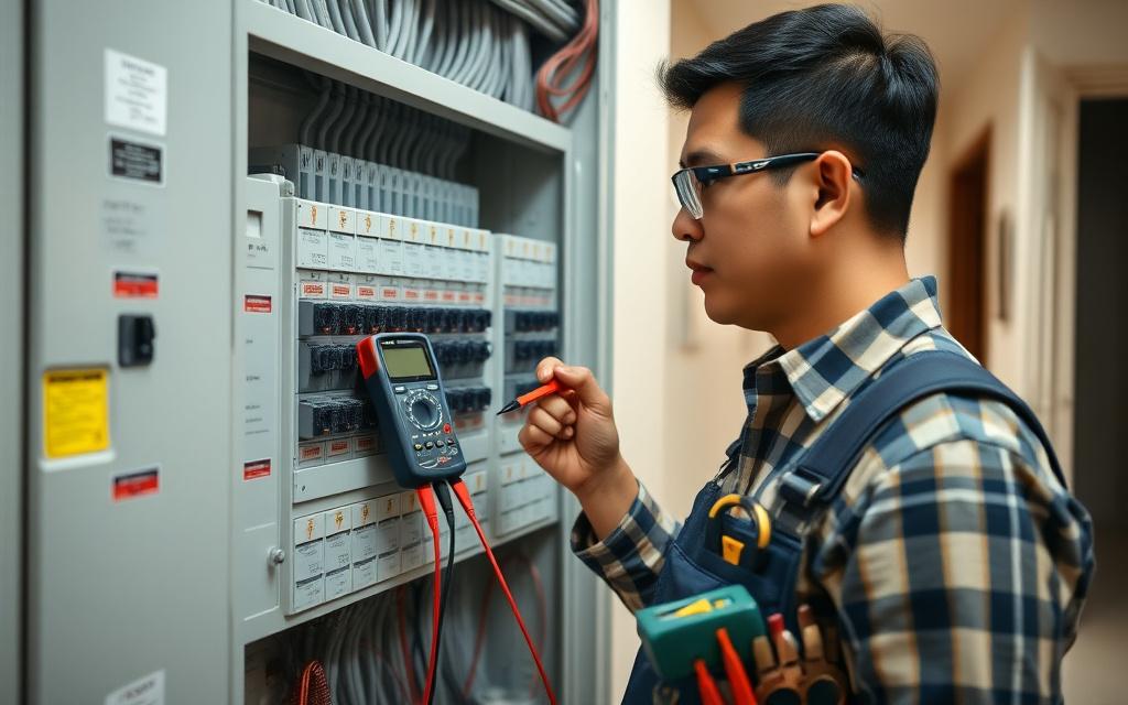 Electrician testing a home distribution board